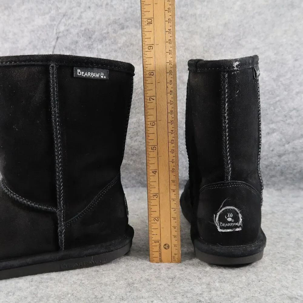 Bearpaw Shoes Kids 5 Winter Boots Pull On Leather Wool Evangaline Black Comfort